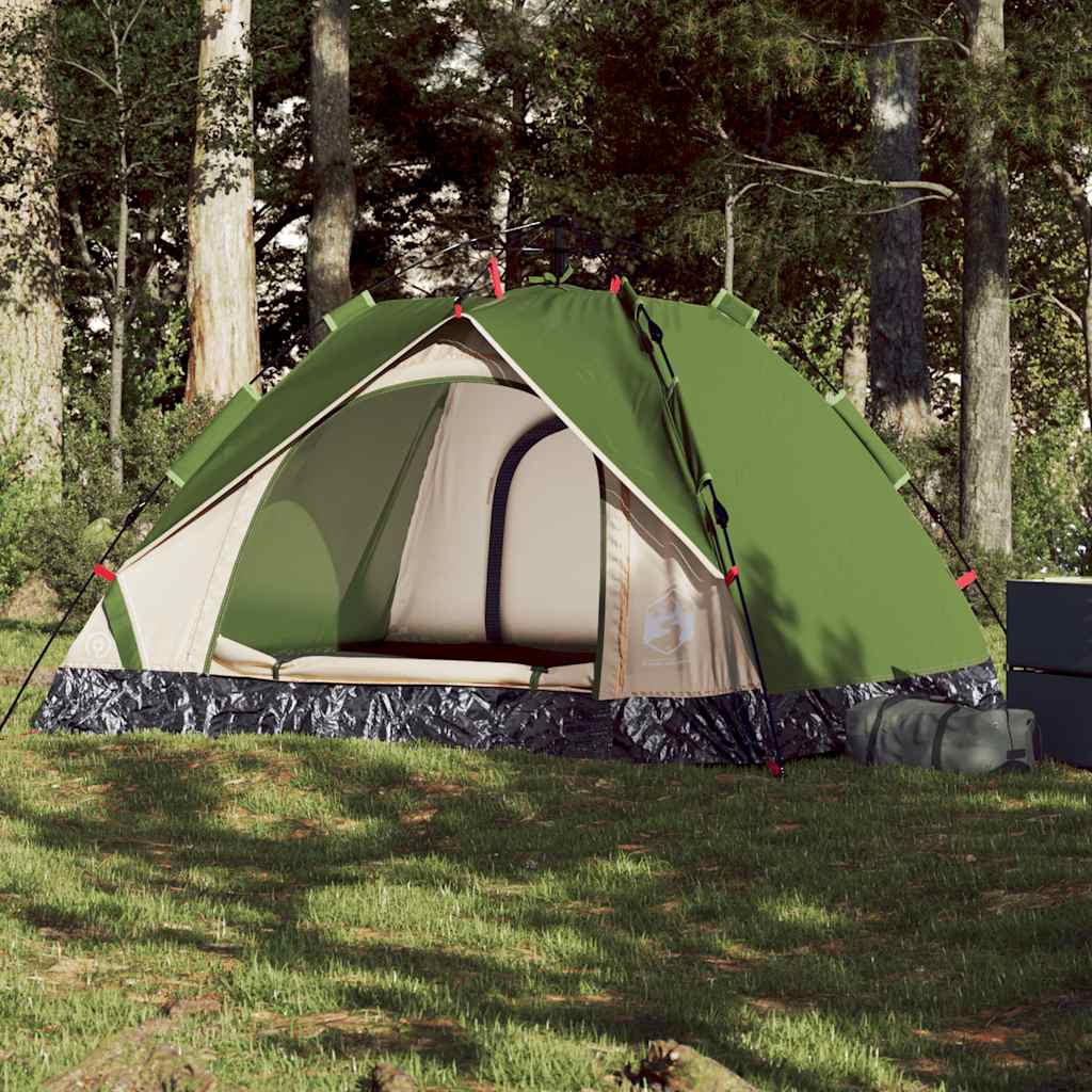 Kuppeltelt For Camping 3 Personer Grønn Hurtigutløser