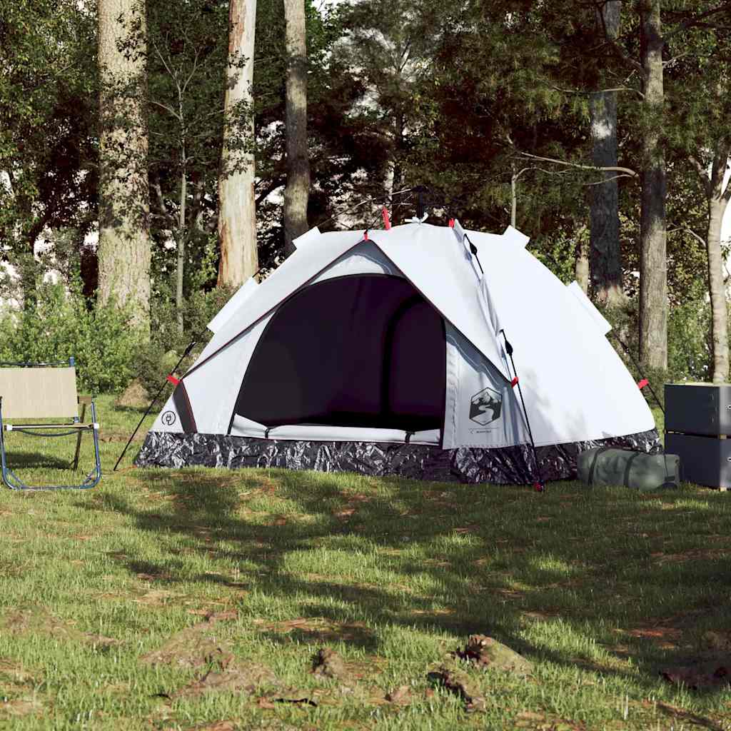 Campingtelt 3 Personer Hvit Blendingsstoff Hurtigutløser