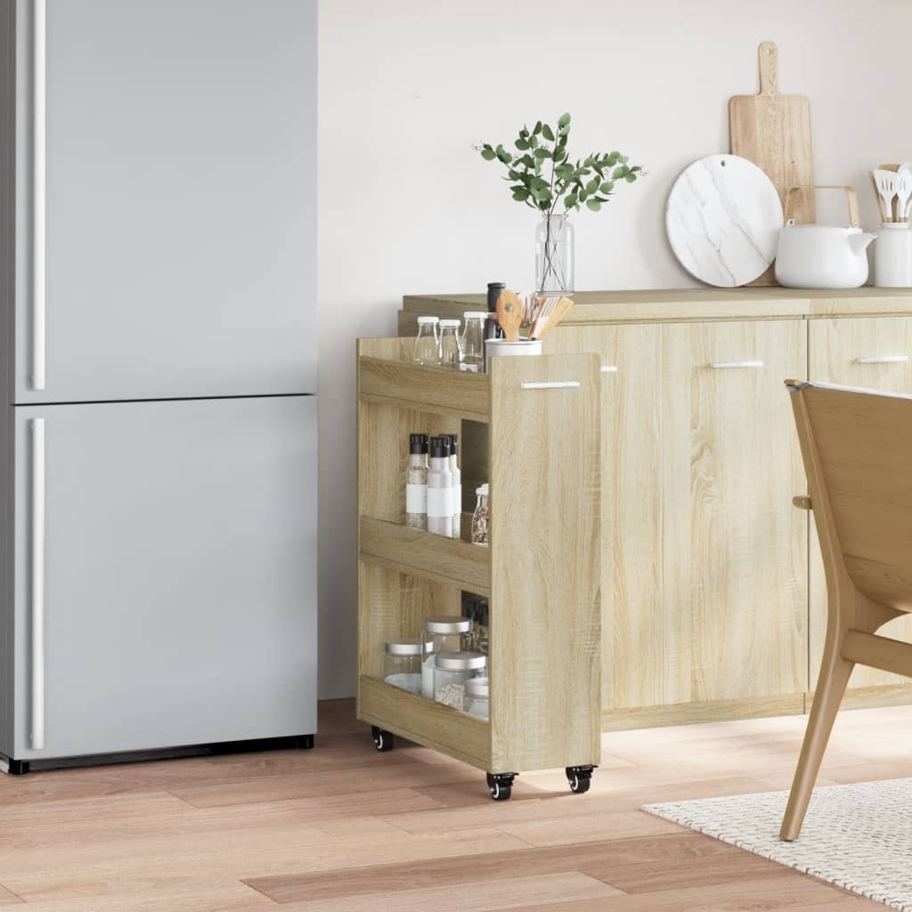 Sidebord Med Hjul Sonoma Eik 60X22X79 Cm Konstruert Tre