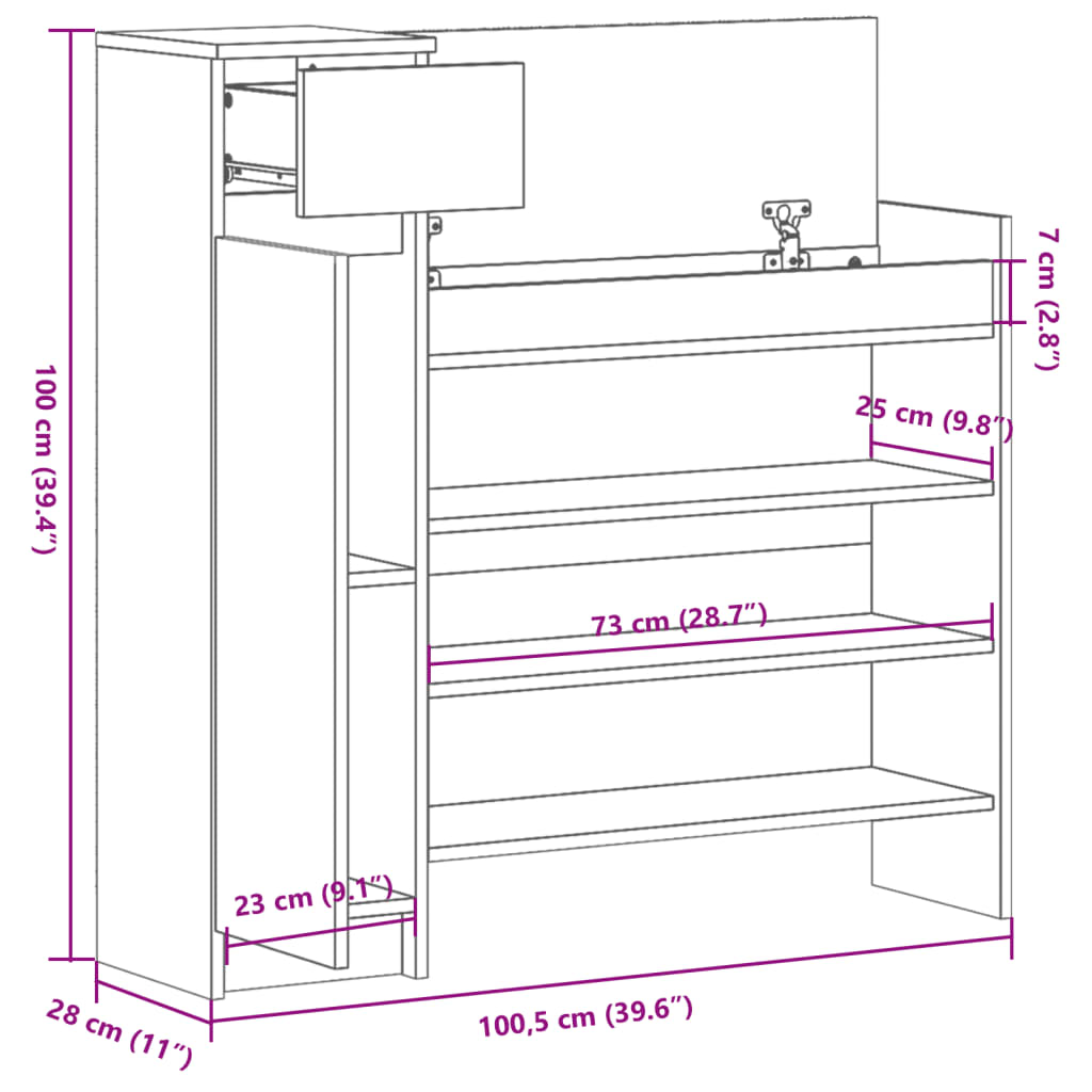 Skohylle Sonoma Eik 100,5X28X100 Cm Konstruert Tre