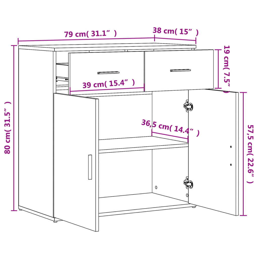 Skjenk Sonoma Eik 79X38X80 Cm Konstruert Tre