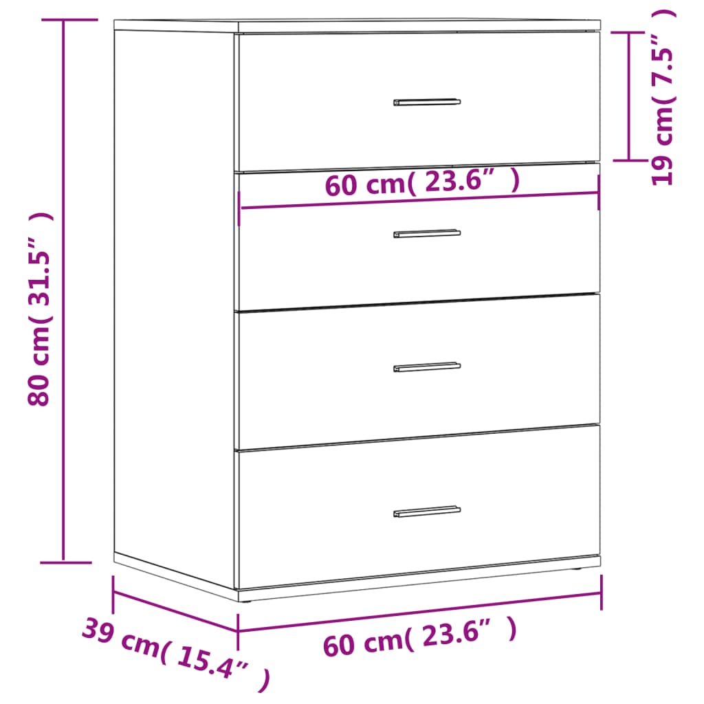 Skjenk Sonoma Eik 60X39X80 Cm Konstruert Tre