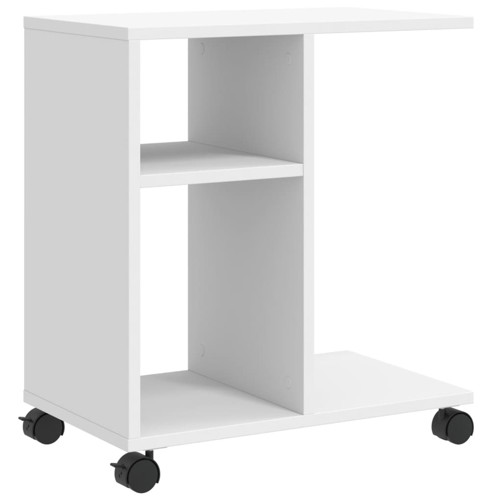 Sidebord Med Hjul Hvit 50X30X55 Cm Konstruert Tre