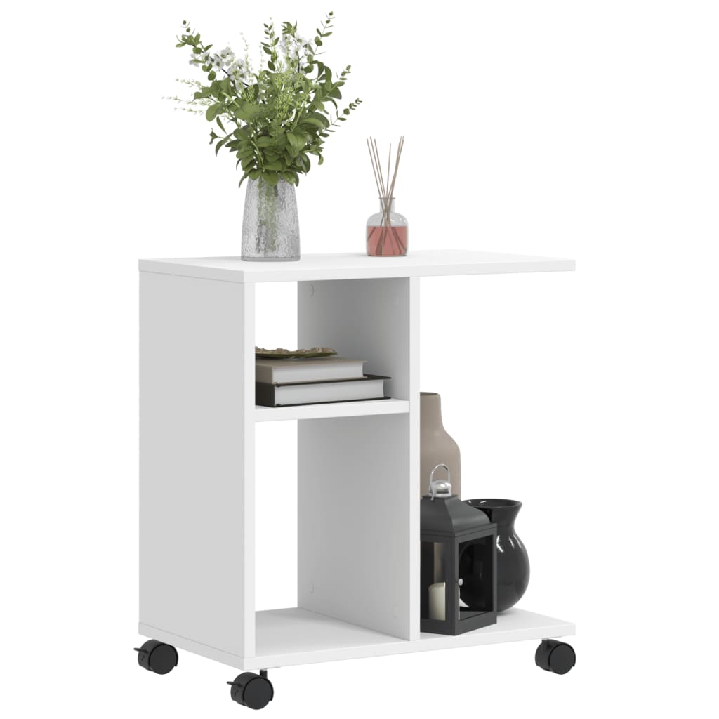 Sidebord Med Hjul Hvit 50X30X55 Cm Konstruert Tre