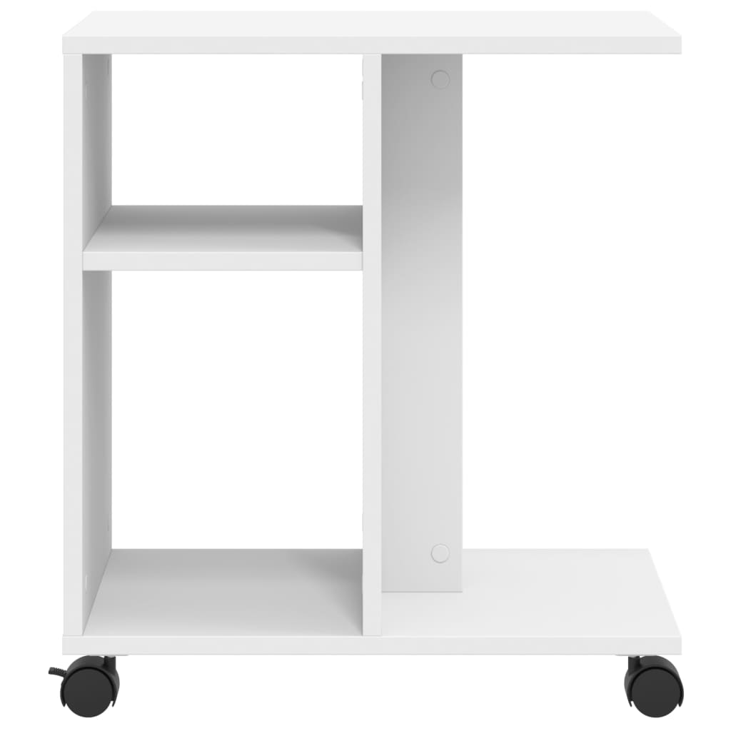 Sidebord Med Hjul Hvit 50X30X55 Cm Konstruert Tre
