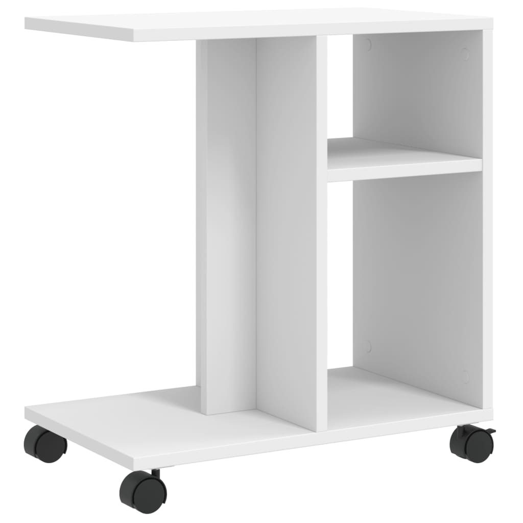 Sidebord Med Hjul Hvit 50X30X55 Cm Konstruert Tre