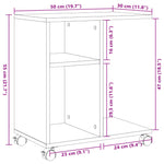 Sidebord Med Hjul Hvit 50X30X55 Cm Konstruert Tre