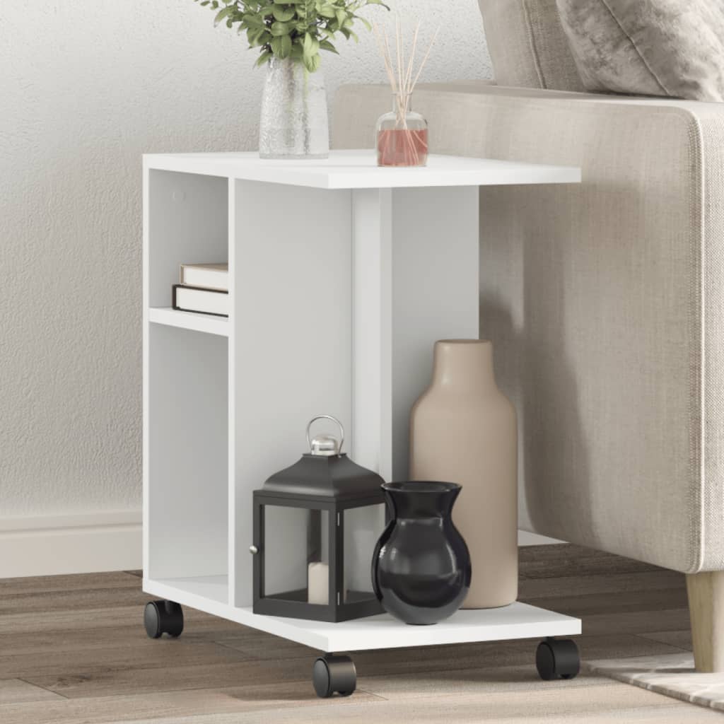 Sidebord Med Hjul Hvit 50X30X55 Cm Konstruert Tre