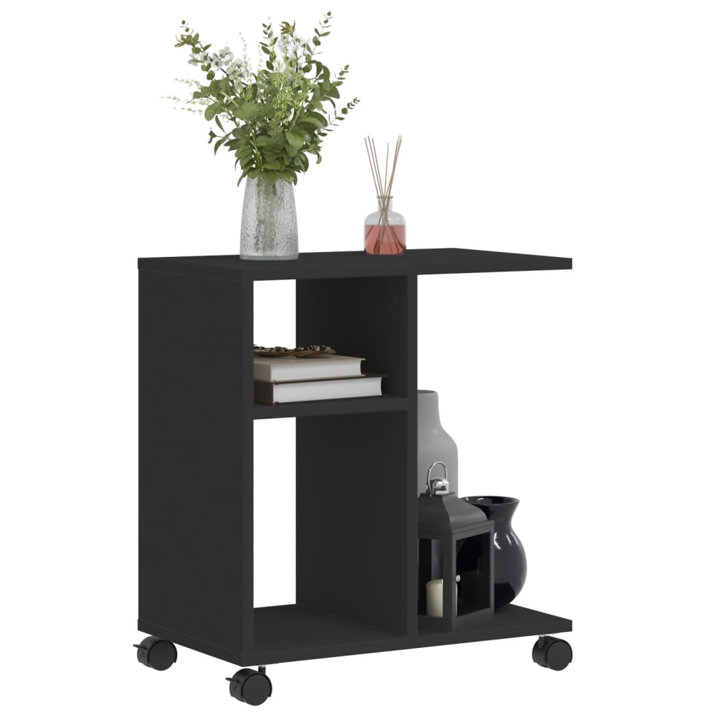 Sidebord Med Hjul Svart 50X30X55 Cm Konstruert Tre