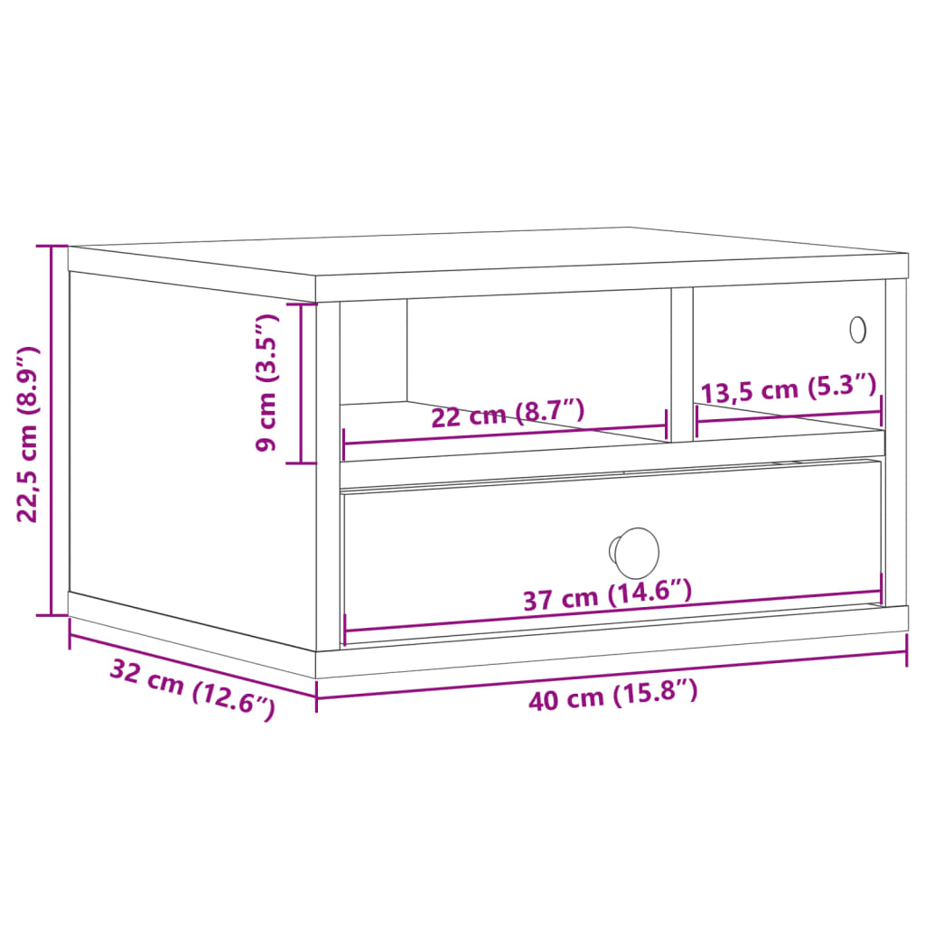 Skriverbord Grå 40X32X22,5 Cm Konstruert Tre