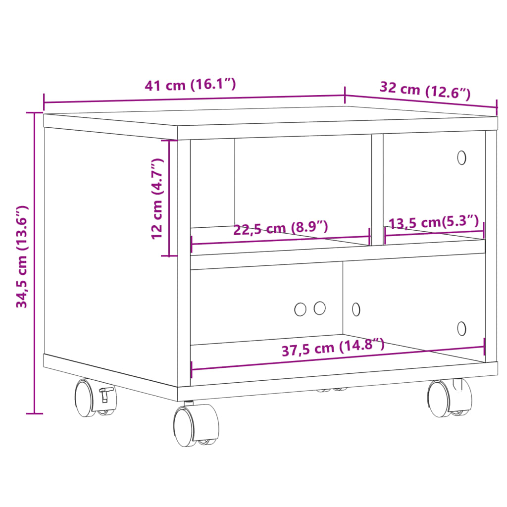 Skriverstativ Med Hjul Sonoma Eik 41X32X34,5 Cm