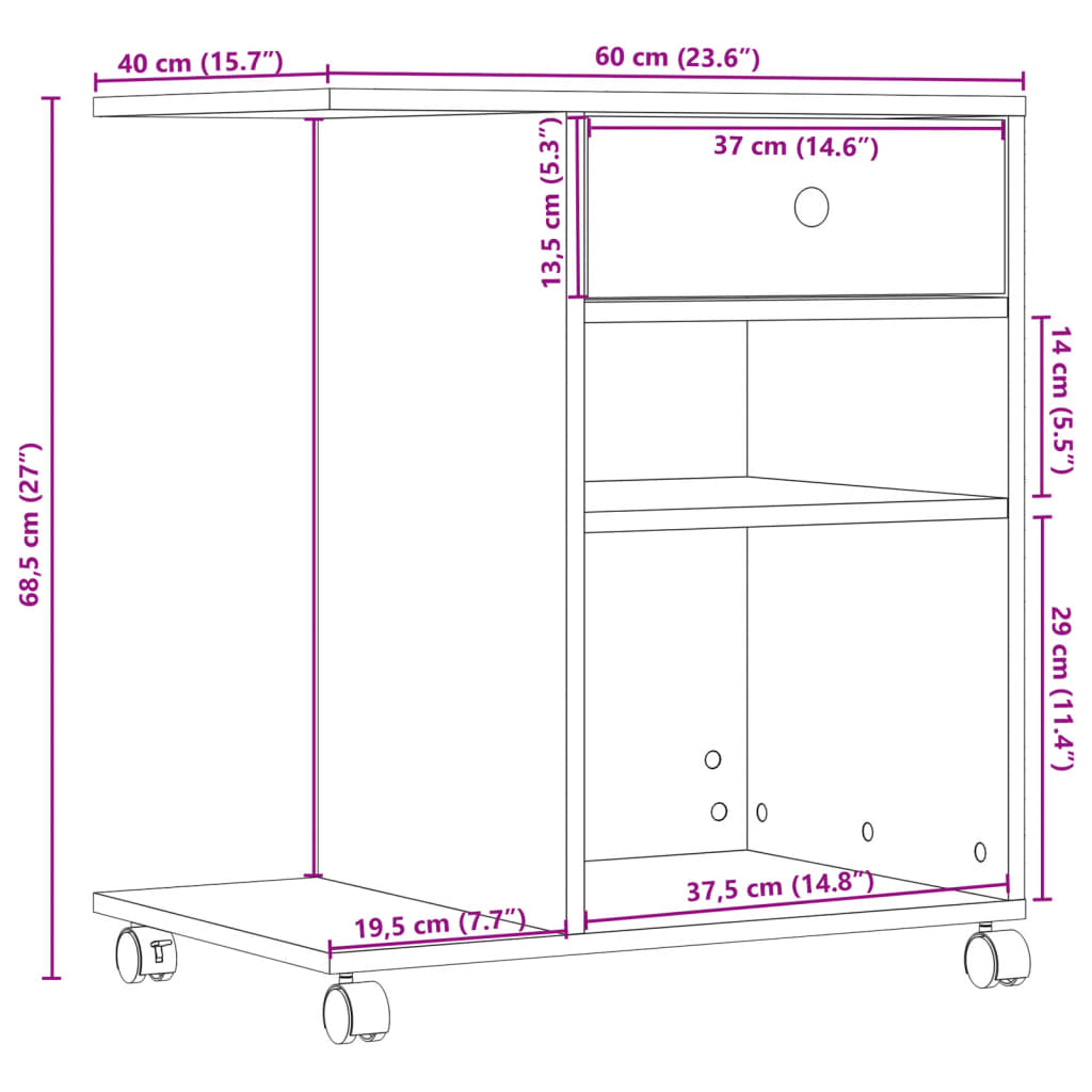 Skriverstativ Med Hjul Svart 60X40X68,5 Cm