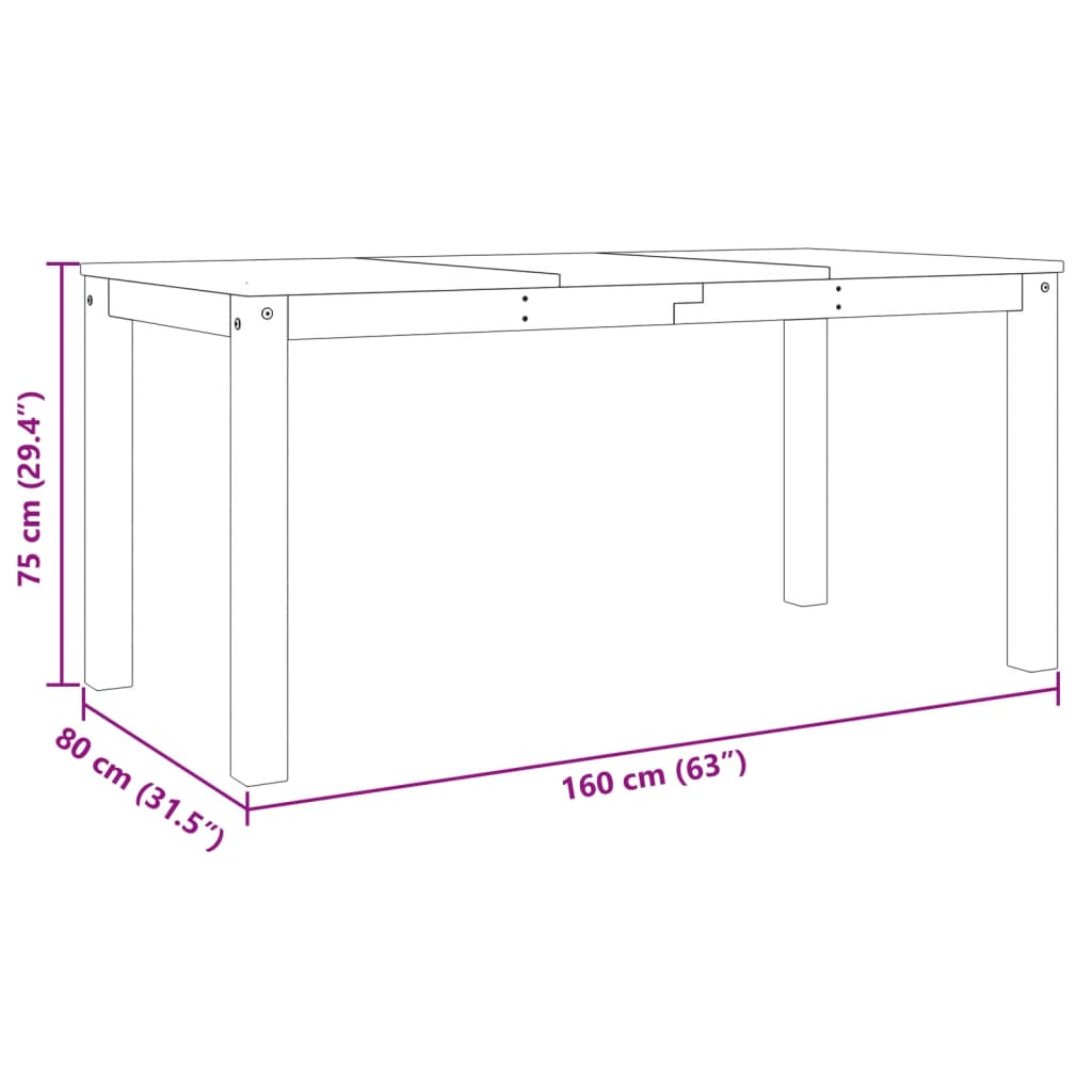 Spisebord Panama Hvit 160X80X75 Cm Heltre Furu