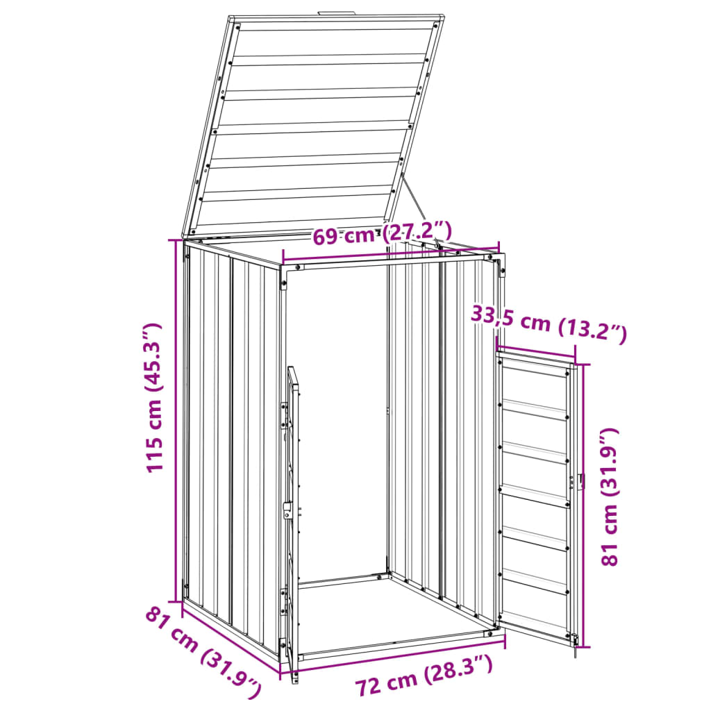 Søppeldunkskur For Enkelt Dunk Brun 72X81X115 Cm Stål