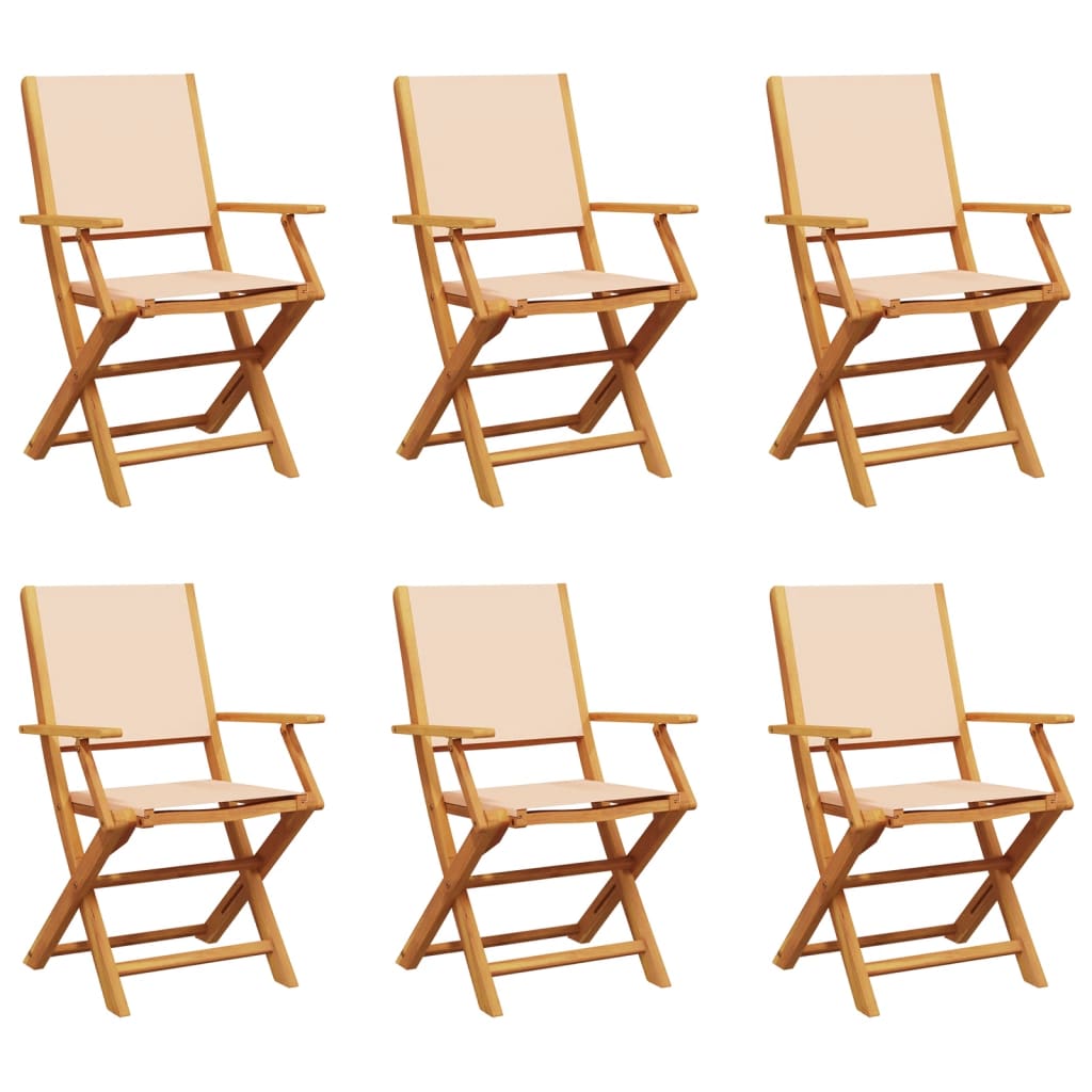 Sammenleggbare Hagestoler 6 Stk Beige Stoff Og Heltre