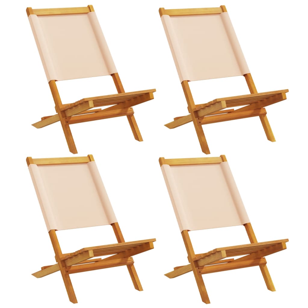 Sammenleggbare Hagestoler 4 Stk Beige Stoff Og Heltre