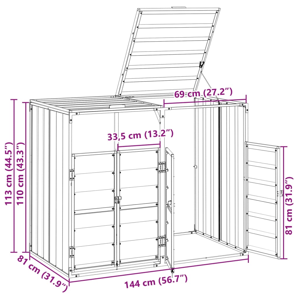 Søppeldunkskur For 2 Dunker Antrasitt 144X81X113 Cm Stål