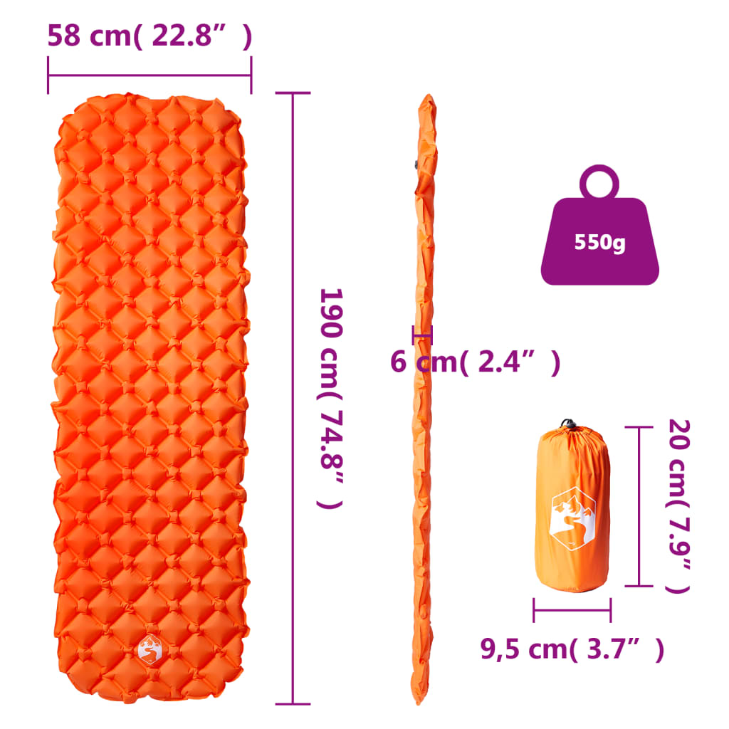 Oppblåsende Campingmadrass For 1 Person Oransje 190X58X6 Cm
