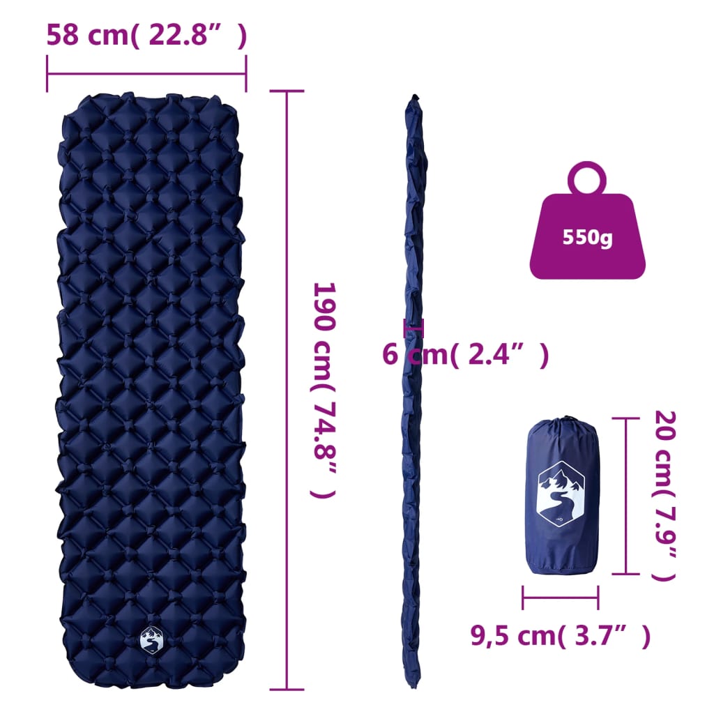 Oppblåsende Campingmadrass For 1 Person Marineblå 190X58X6 Cm