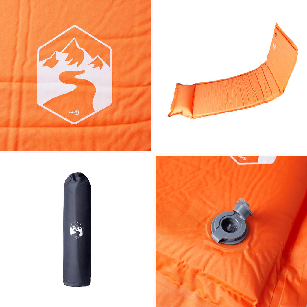 Selvoppblåsende Campingmadrass Med Pute For 1 Person Oransje
