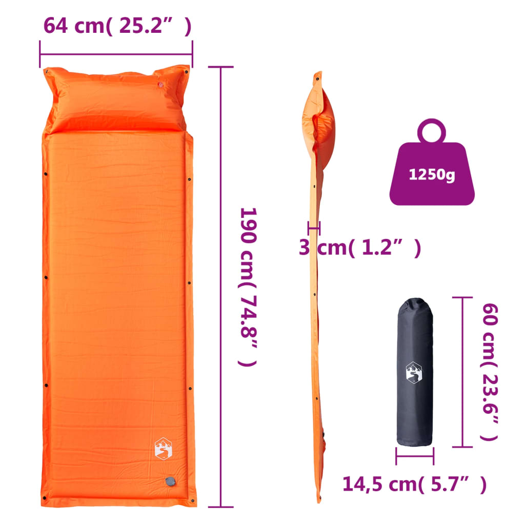 Selvoppblåsende Campingmadrass Med Pute For 1 Person Oransje