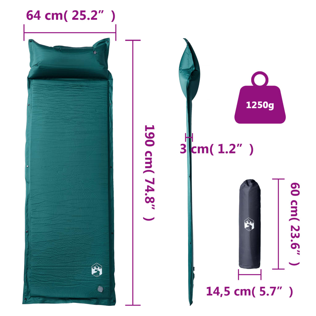 Selvoppblåsende Campingmadrass Med Pute For 1 Person Grønn