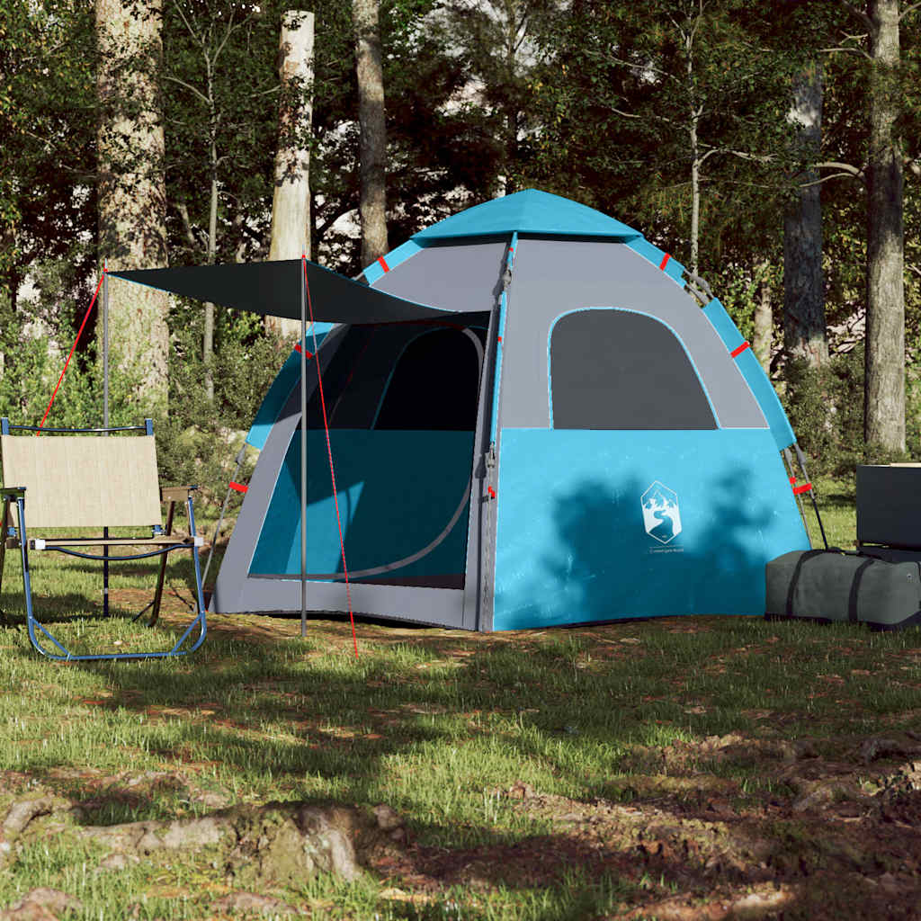 Campingtelt 4 Personer Blå Hurtigutløser