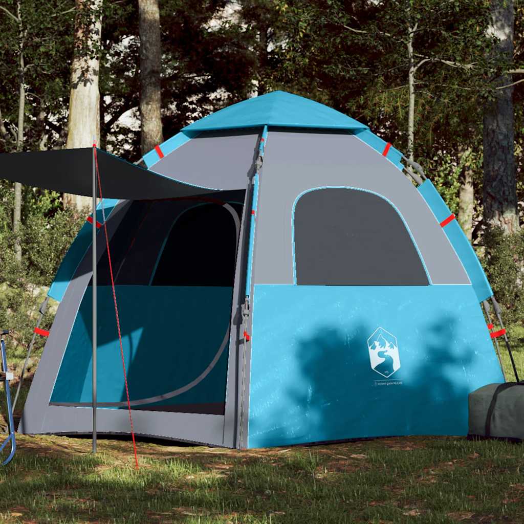 Campingtelt 4 Personer Blå Hurtigutløser