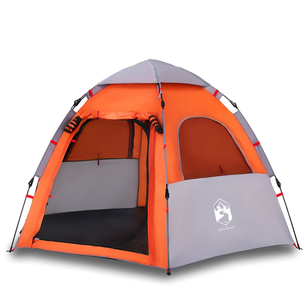 Campingtelt 4 Personer Grå Og Oransje Hurtigutløser