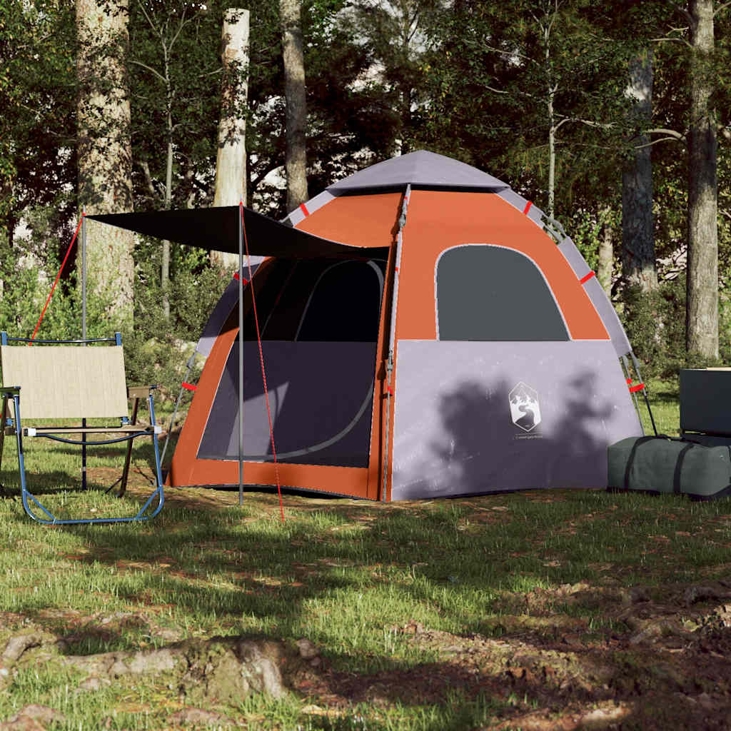 Campingtelt 4 Personer Grå Og Oransje Hurtigutløser