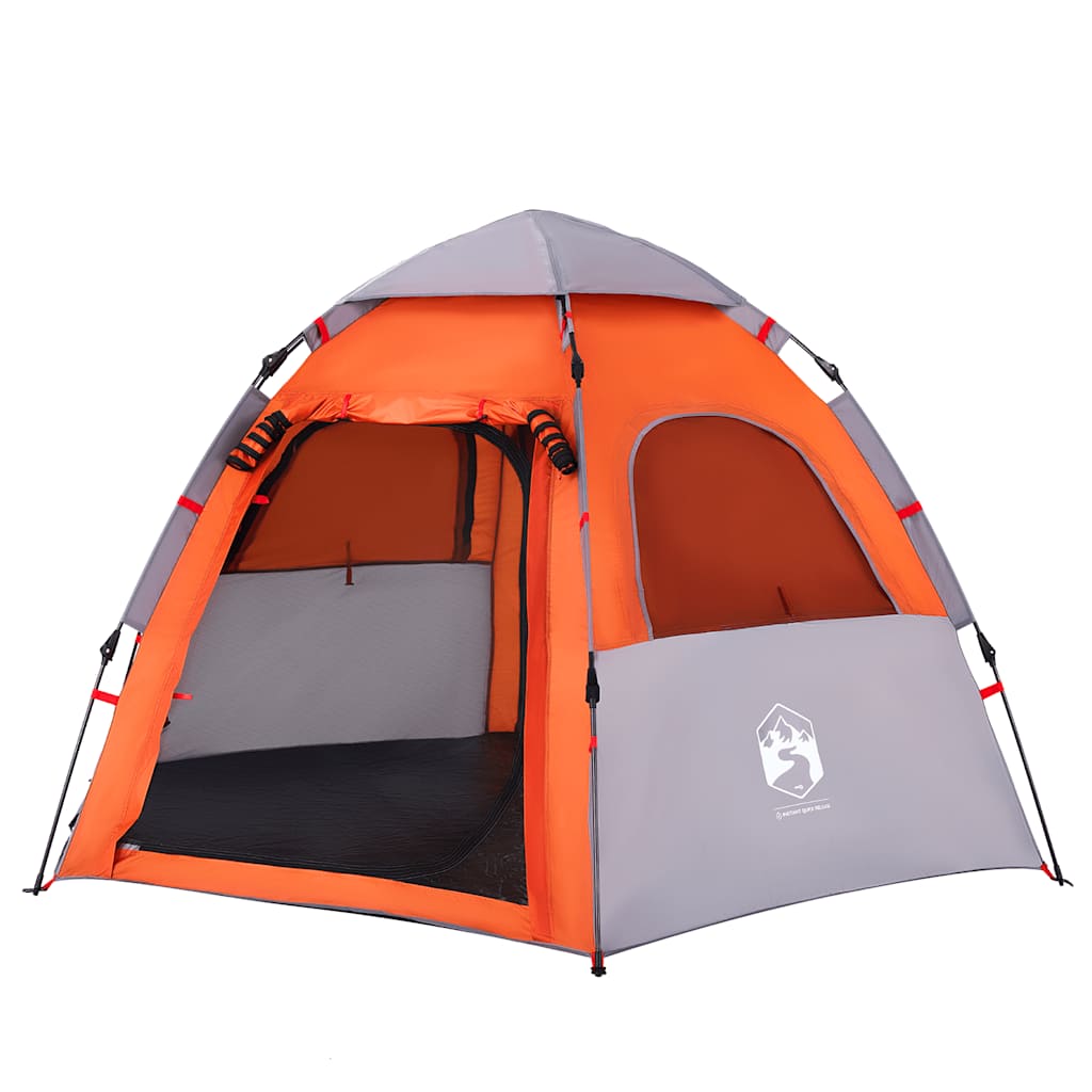 Campingtelt 4 Personer Grå Og Oransje Hurtigutløser