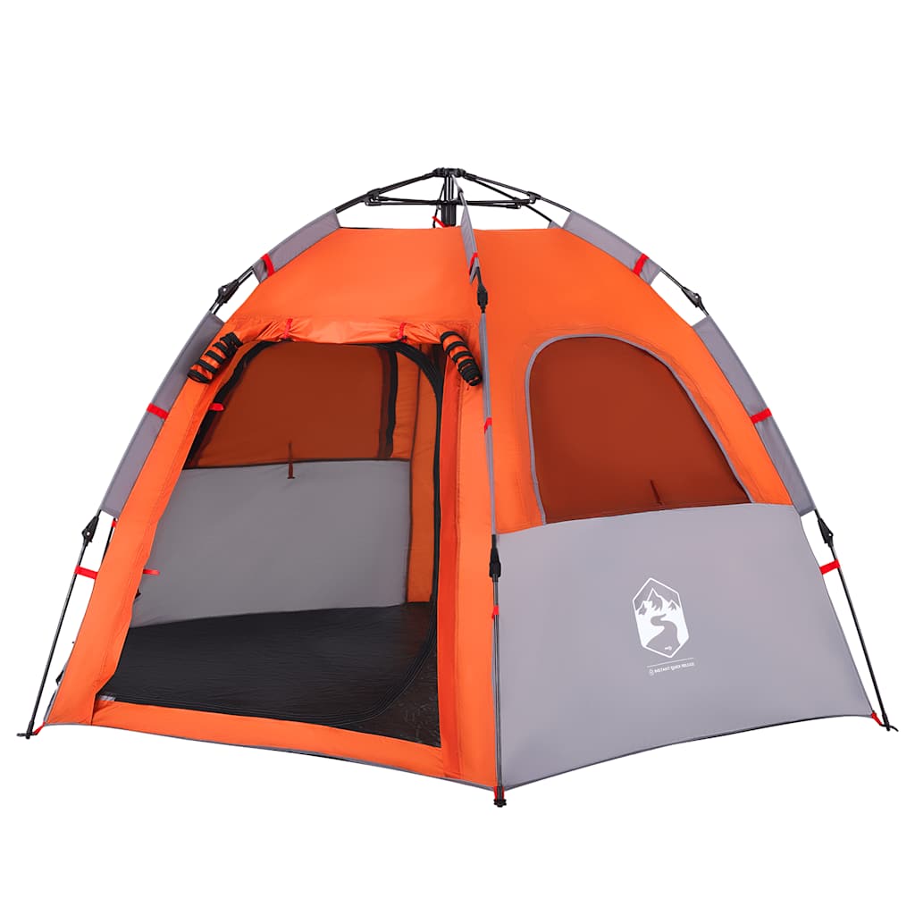 Campingtelt 4 Personer Grå Og Oransje Hurtigutløser