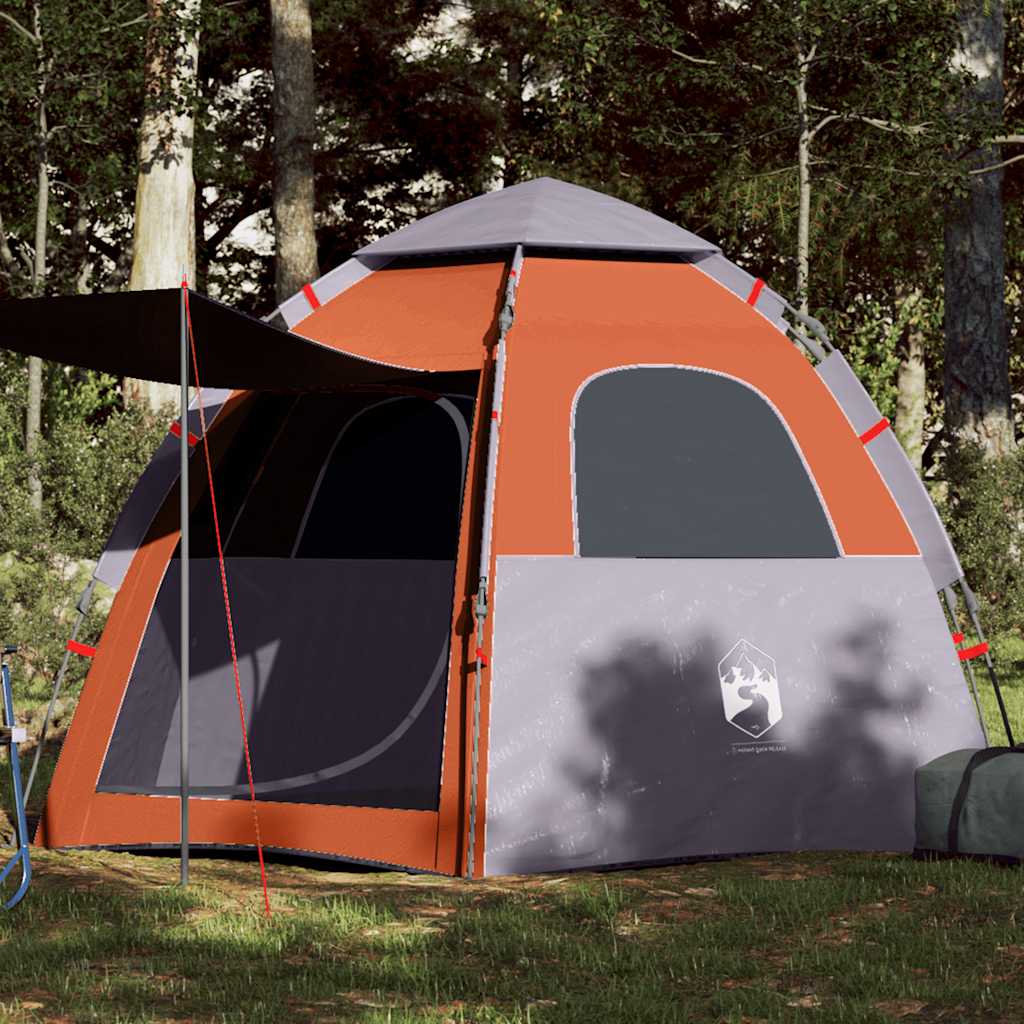Campingtelt 4 Personer Grå Og Oransje Hurtigutløser