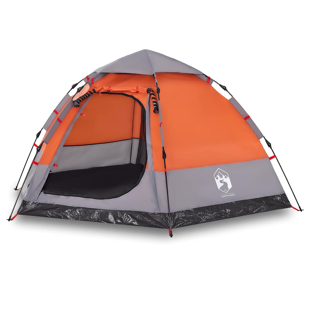 Campingtelt 4 Personer Grå Og Oransje Hurtigutløser