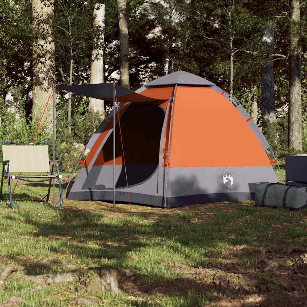 Campingtelt 4 Personer Grå Og Oransje Hurtigutløser
