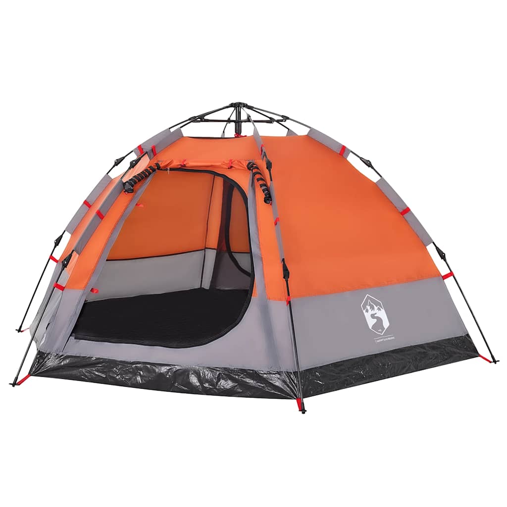 Campingtelt 4 Personer Grå Og Oransje Hurtigutløser