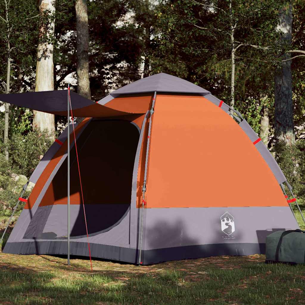 Campingtelt 4 Personer Grå Og Oransje Hurtigutløser