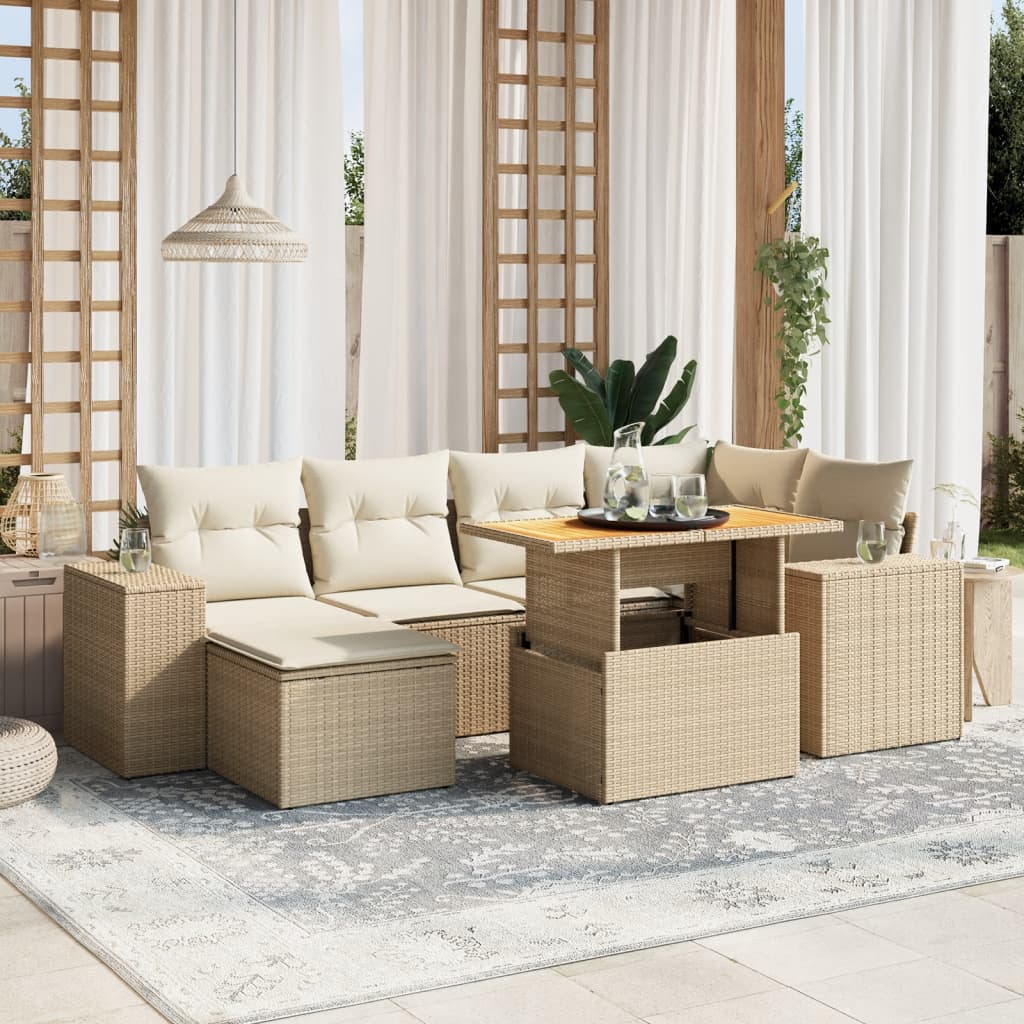 Hagesofagruppe Med Puter 7 Deler Beige Polyrotting