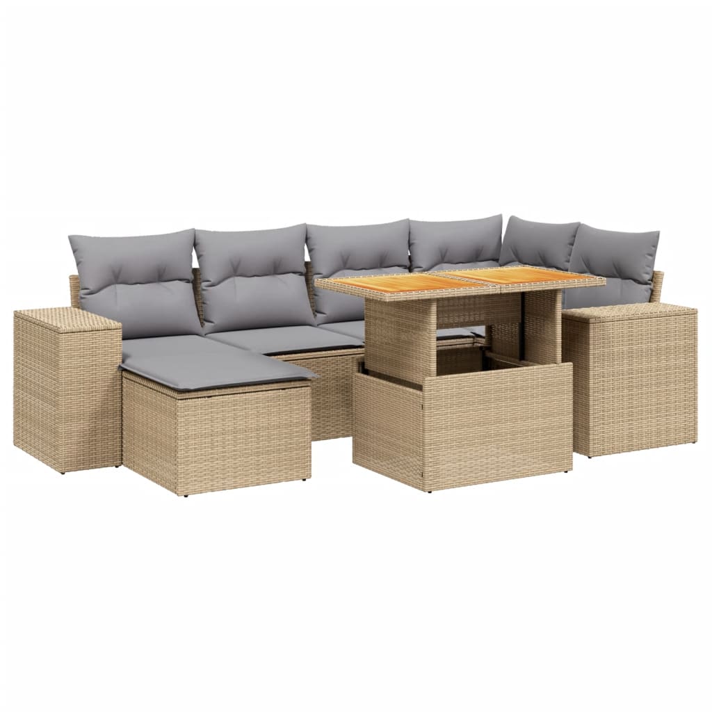 Hagesofagruppe Med Puter 7 Deler Beige Polyrotting