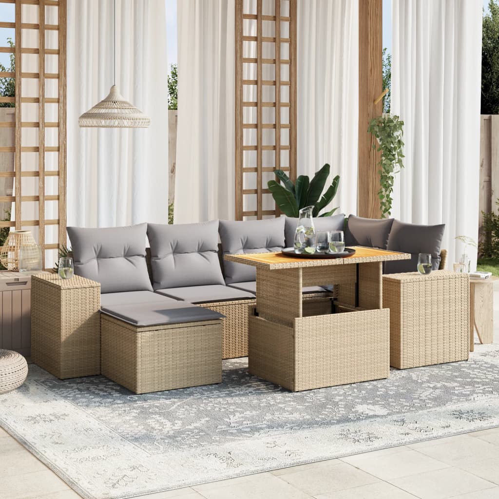 Hagesofagruppe Med Puter 7 Deler Beige Polyrotting