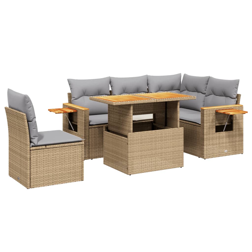 Hagesofagruppe Med Puter 6 Deler Beige Polyrotting