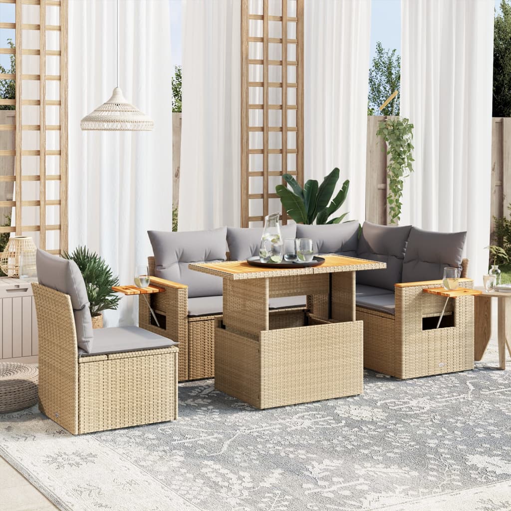 Hagesofagruppe Med Puter 6 Deler Beige Polyrotting