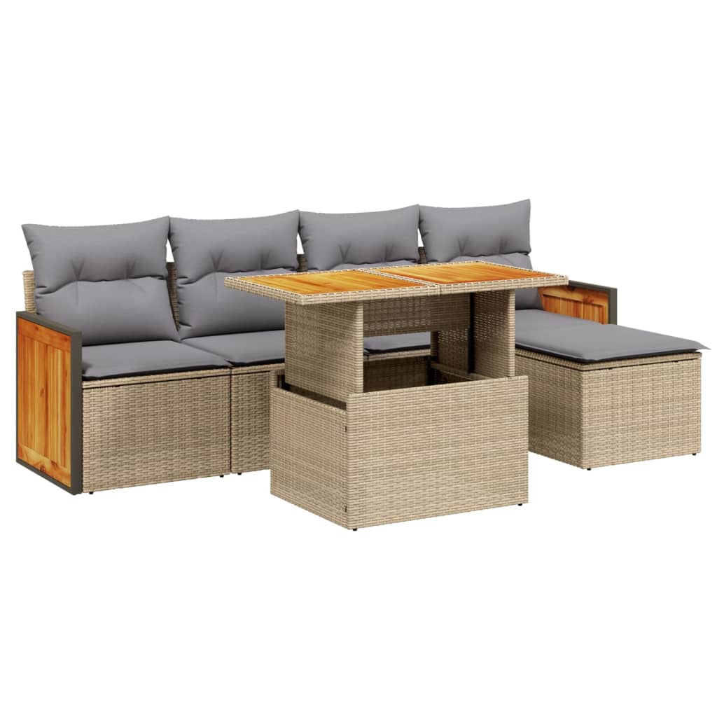 Hagesofagruppe Med Puter 6 Deler Beige Polyrotting