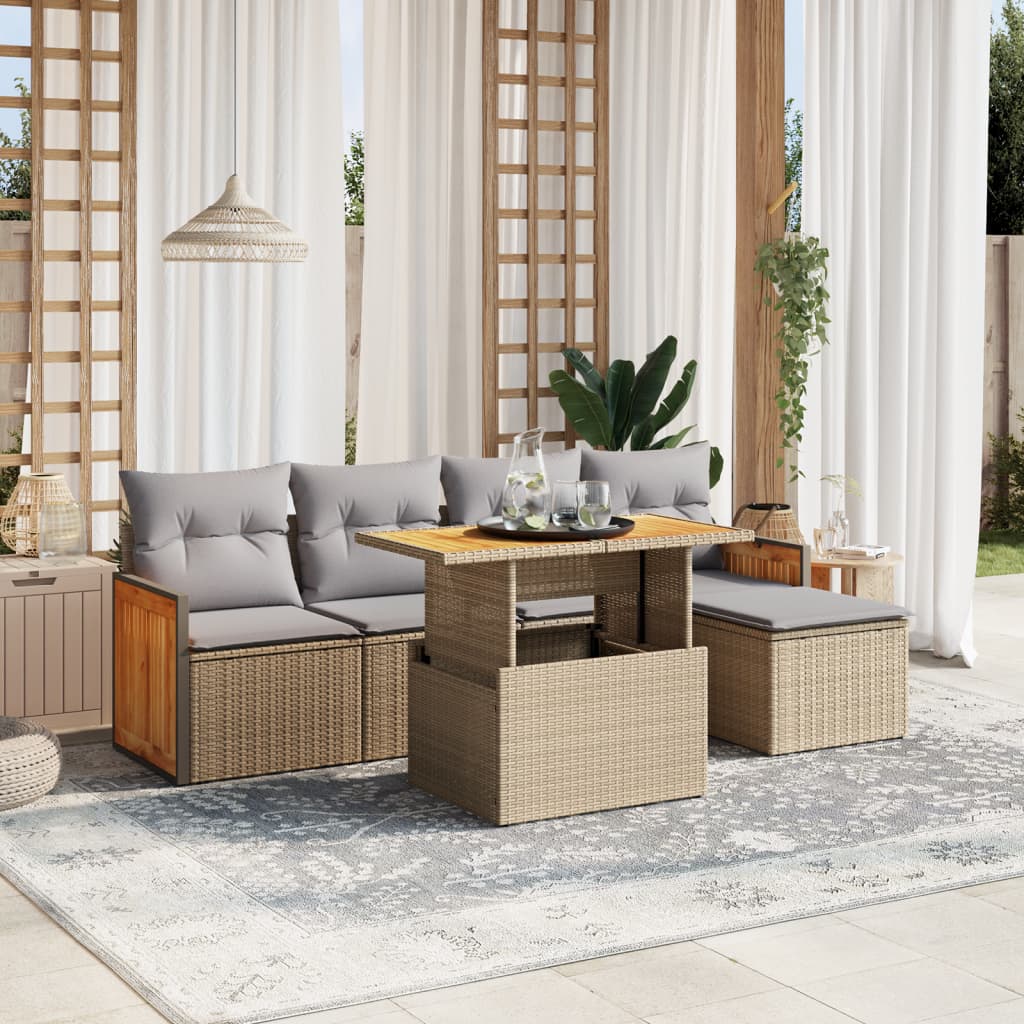 Hagesofagruppe Med Puter 6 Deler Beige Polyrotting