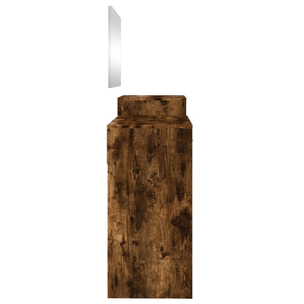 Sminkebordsett 3 Deler Røkt Eik Konstruert Tre