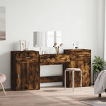 Sminkebordsett 4 Deler Røkt Eik Konstruert Tre