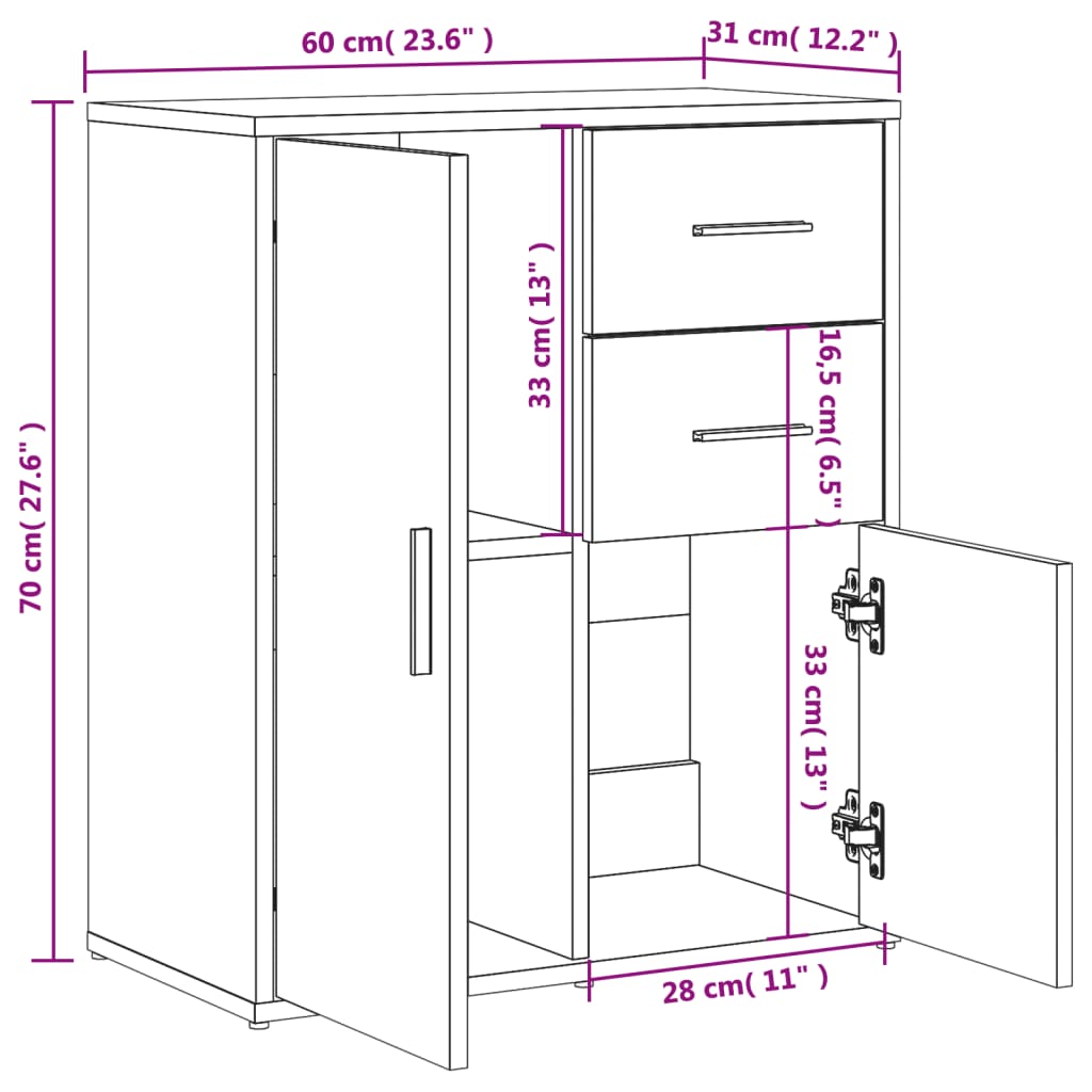 Skjenker 2 Hvit 60X31X70 Cm Konstruert Tre
