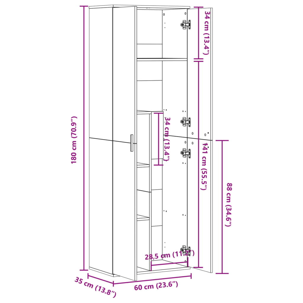 Highboard Hvit 60X35X180 Cm Konstruert Tre