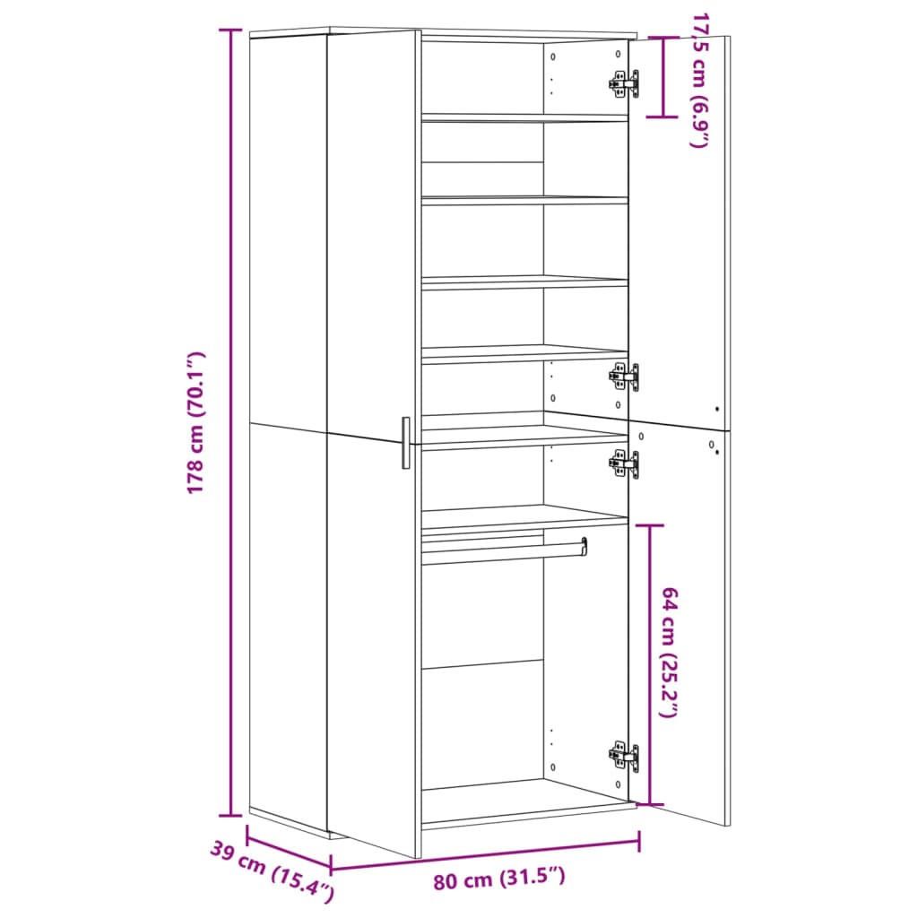 Skoskap Hvit 80X39X178 Cm Sponplate