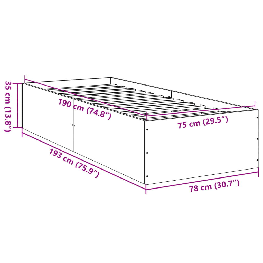 Sengeramme Uten Madrass Sonoma Eik 75X190 Cm Konstruert Tre